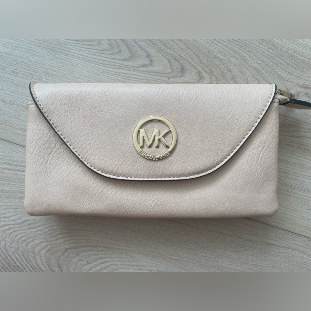 Michael Kors Leather Clutch with Gold Logo